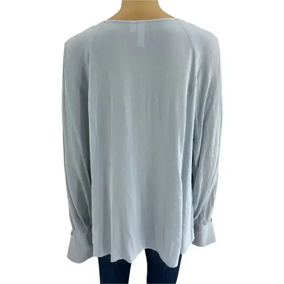 BP Brass Plum LARGE NWT Gray Top Blouse Long Split Sleeve V Neck - Picture 3 of 9